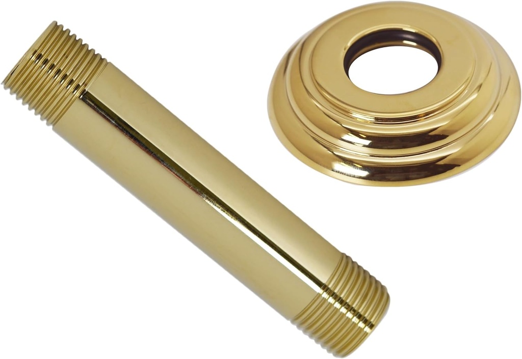 Westbrass 1/2" IPS x 4" Ceiling Mounted Shower Arm with Flange, Polished Brass, D3604A-01