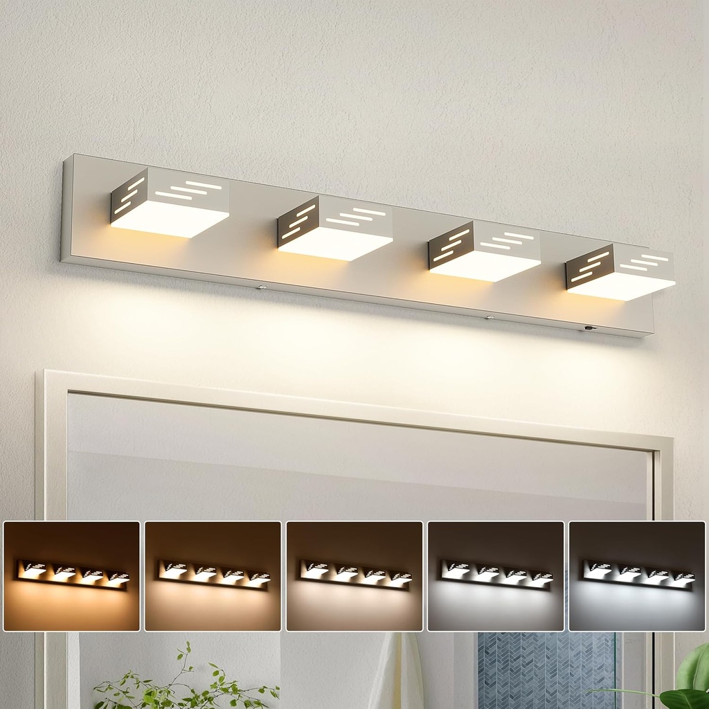 Joosenhouse 4-Light Brushed Nickel Vanity Light for Bathroom, 29.92-Inch 5CCT Dimmable LED Vanity Lighting Fixture, 32W Modern Makeup Light with Adjustable Brightness