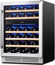 Yeego Wine Fridge Cooler - 24 Inch Dual Zone Wine Fridge Hold 47 Bottles, 40-65°F Wine Refrigerator Glass Door, Built in, Freestanding Under Counter Fridge for Beer Soda Drink Home Bar Office