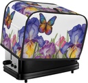 Iris Flower Butterfly Toaster Cover 2 Slice, Waterproof Bread Machine Covers with Pockets Universal Size Kitchen Small Appliance Cover with Handle, Dust and Fingerprint Protection