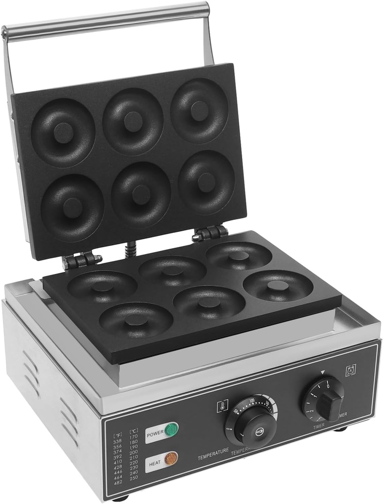Commercial 6-Hole Donut Maker Machine Electric Nonstick Doughnut Making Machine Heating 50-300℃ Doughnut Maker Crepe Maker Waffle Maker Donut Fryer for Breakfast Snacks Desserts