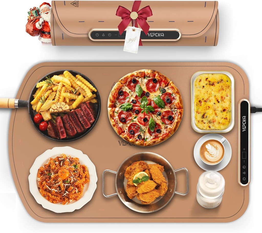 Warming Mat for Food, VEPOKA Food Warmer Mat for Countertop, Electric Warming Tray with 7 Temp Levels & Auto Shut-Off, Food Warmers for Parties, Ideal Gift for Kitchen & Buffet Use