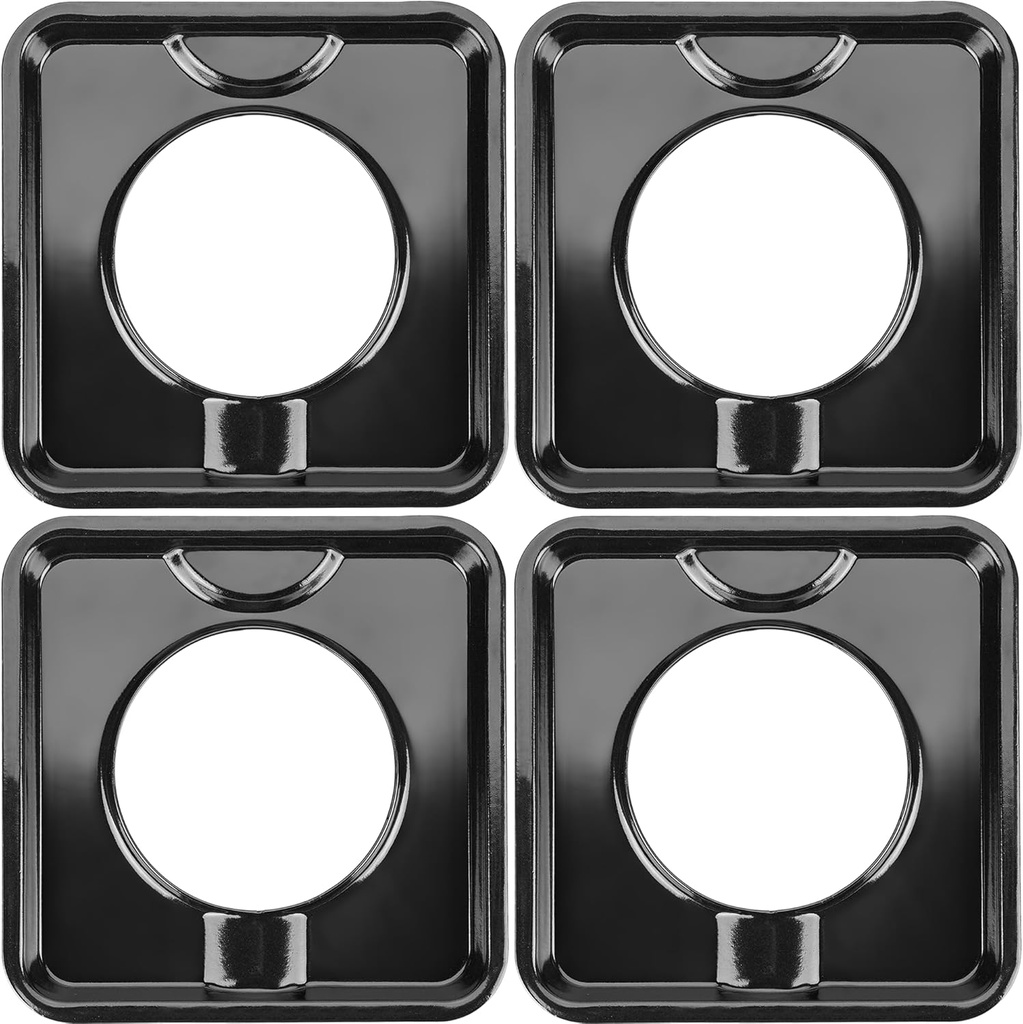 7.75" Square Drip Pan Heavy Duty Gas Burner 4 Pack SGP-400 Square Gas Range Drip Pans Black Porcelain Drip Pans Replacement for WP786333, AP6011553, PS11744751, Black