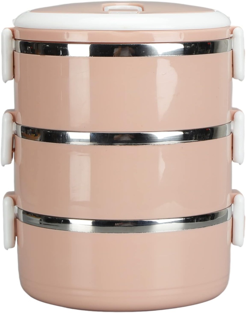 Stainless Steel Lunch Box, Fashionable Short Buckle Portable Round Stackable Box Lunch Box Containers for Home, School, Office, Outdoor (Pink #13)