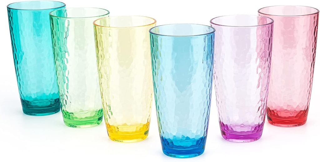 KOXIN-KARLU Hammered 26-ounce Plastic Tumbler Acrylic Glasses, set of 6 Multicolor
