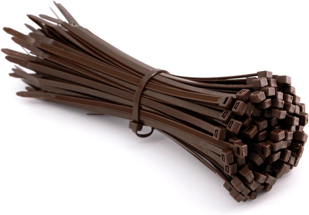 8 Inch Dark Brown Zip Ties 100 Pack, Wood Color Cable Ties UV Resistant Outdoor Use- 50lb Strength Zip Tie for Garland Gardening, PC Cable Management, Zipties Tightening Tools Sip Ties