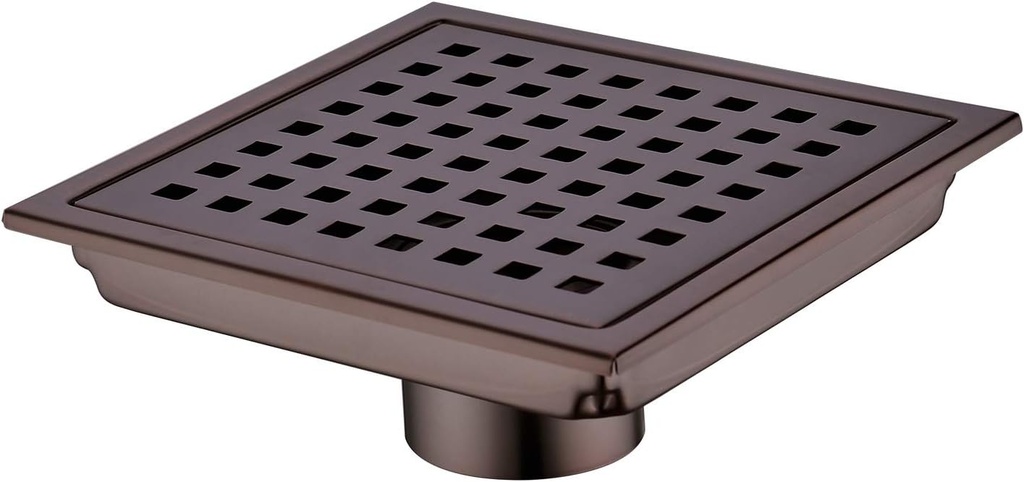 Square Shower Floor Drain with Removable Cover Grid Grate 6 inch Long, SUS 304 Stainless Steel Brushed Bronze Finished