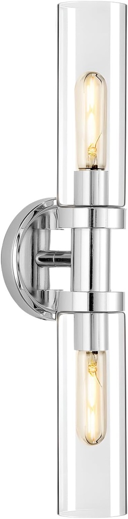 Chrome Bathroom Light Fixtures,Modern Bathroom Wall Sconces,Metal Wall Sconce with Clear Glass Shade,Modern Wall Light Up and Down Wall Mount Lamp for Bedroom,Living Room,Hallway,Kitchen