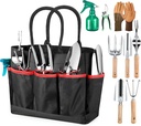Garden Tools 9-Piece Heavy Duty Gardening Hand Tools with Fashion and Durable Garden Tools Organizer Handbag, Rust-Proof Garden Tools Set, Ideal Gardening Gifts for Women (Black Red)