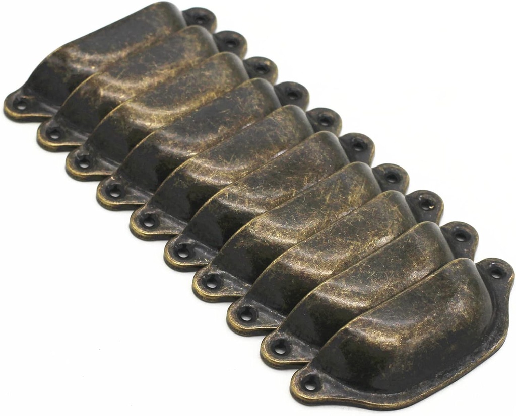 WEICHUAN 10PCS Antique Bronze Iron Drawer Knobs Pulls Handles - Vintage Kitchen Cabinets Furniture Wardrobe Medicine Pull Handle (Length: 96mm Width: 30mm)
