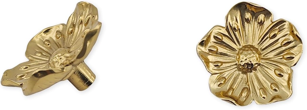 2 Pack Gold Flower Cabinet Knobs, 1.6inch Solid Brass Drawer Handles, Kitchen Cabinet Pulls for Dresser Drawer, Vanity Knobs of Bathroom Decoration Furniture Hardware (2 Brass Flower)