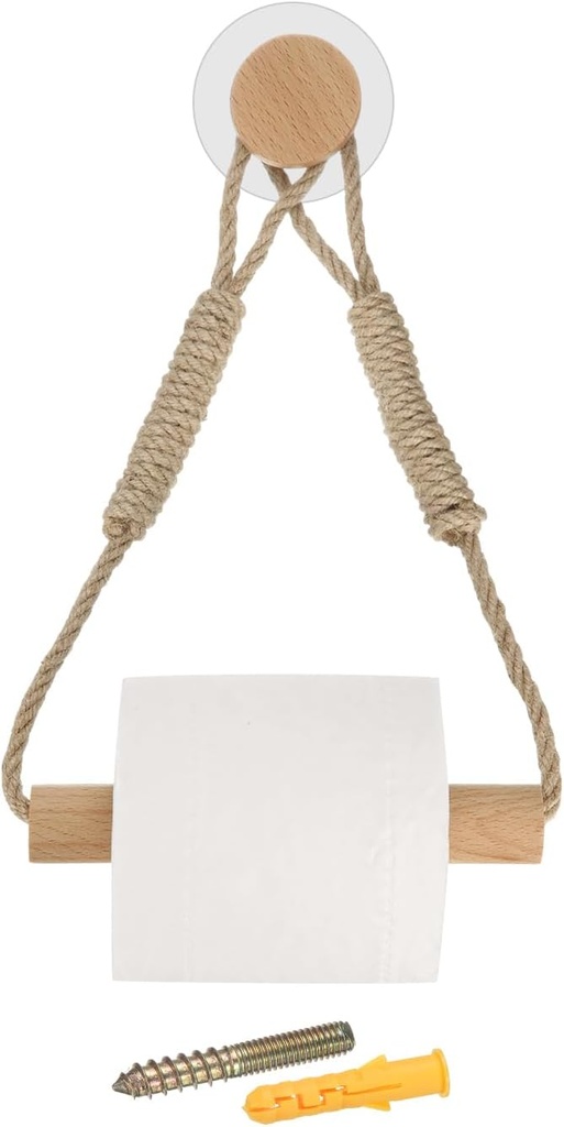 uxcell 1 Pcs Wood Jute Rope Toilet Paper Holder for Bathroom Decor,Wood Color