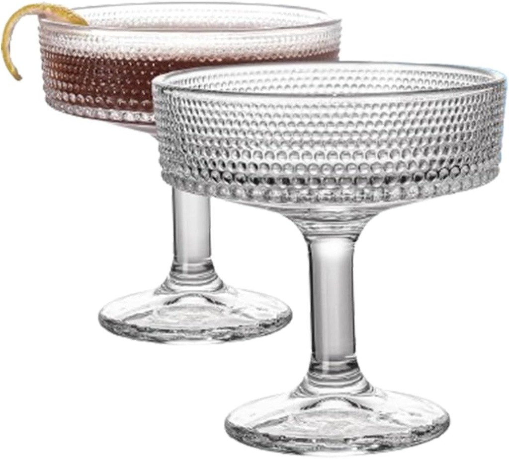 Beaded Coupe Glasses, Set of 2-7oz Vintage Cocktail Glasses for Martini, Wine, and Champagne - Elegant Barware (2 SET)