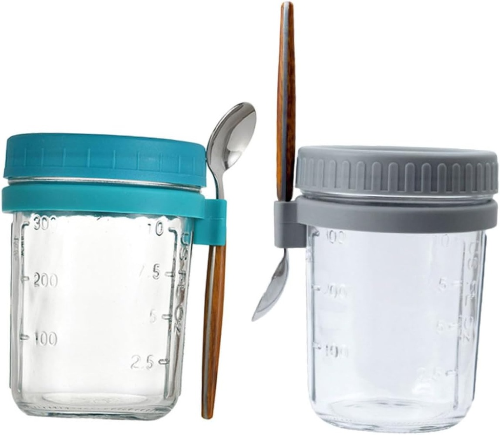 2 Sets of 350ml Overnight Oats Cups with Lids and Spoons Portable Glass Breakfast Containers for Oatmeal Yogurt and Salads Wide Mouth Food Storage Jars