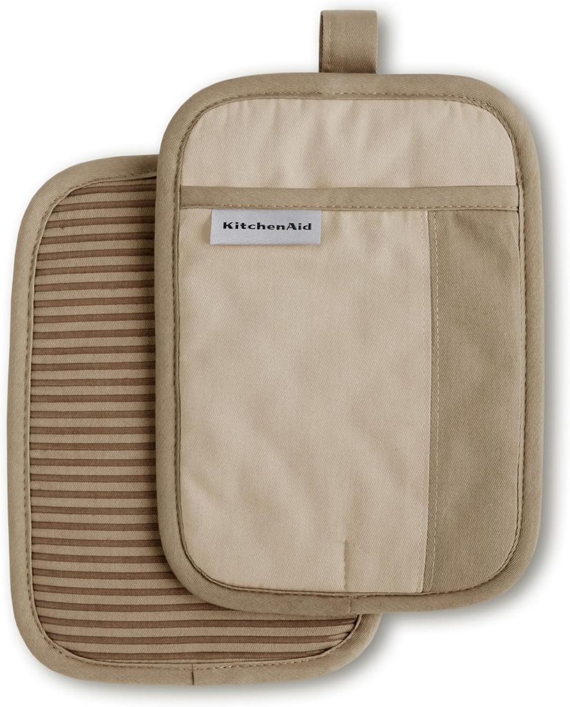 KitchenAid Beacon Two-Tone Non-Slip Pot Holder Set, Milkshake/Beige, 7"x10", 2 Piece