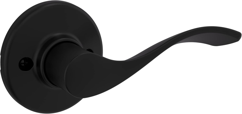 Kwikset Balboa Dummy Door Handle, Single Sided Lever for Closets, French Double Doors, and Pantry, Matte Black Non-Turning Right Handed Interior Push/Pull Lever