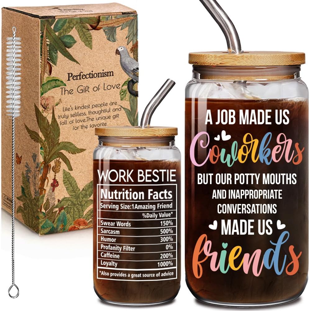 Coworker Friendship Glass Coffee Cup Birthday Gifts for Women Friendship Work Bestie Work Friends, Funny Coworker Gifts for Women Men, Mothers Day, Going Away Gift for Office Friend Bestie Boss
