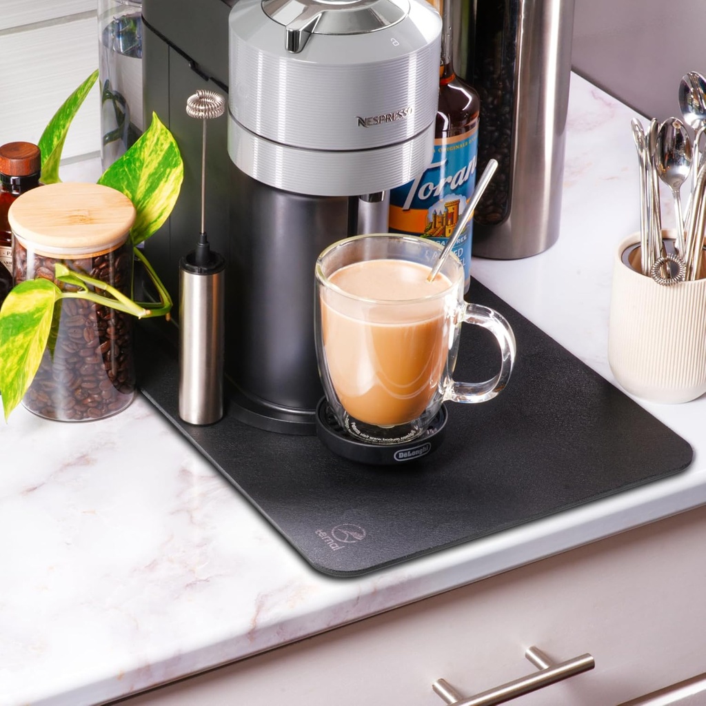 Ternal - Coffee Mat – 19x12 Inch Wet Bar Mat for Countertop | Absorbent, Quick-Dry Dish Drying Pad with Non-Slip Rubber Back | Fits Under Coffee-Maker, Espresso Machine, Dish Rack