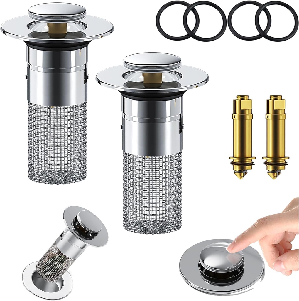 Universal Bathroom Sink Stopper,Drain Filter with Removable Stainless Steel Filter Hair Catcher for US Bathroom Stopper Replacement Bathroom Drain Strainer (2PC)