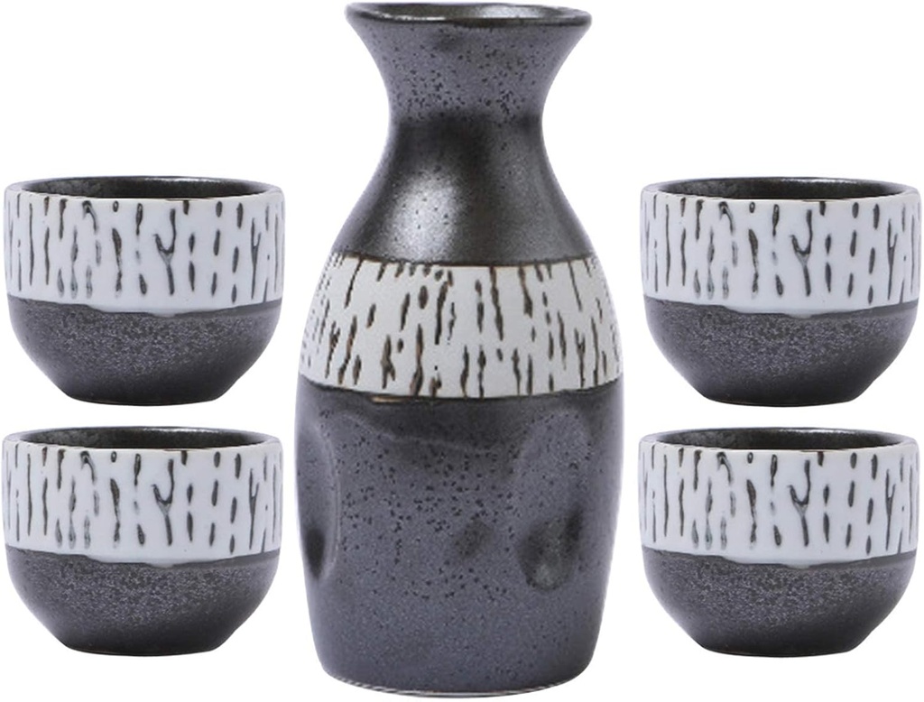 Refineness Sake Set, Porcelain Japanese Style Sake Cups Set, 5-Piece Traditional Japanese Made of Ceramic, Handmade/s Warmer(Large)