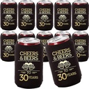 Cheers and Beers to 30 Years Can Coolers, Set of 12 - Black and Gold 30th Birthday Decorations and Party Favors for Men and Women - Cheers to 30 Years