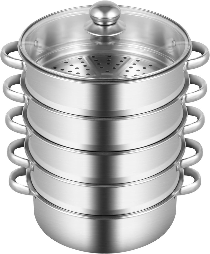 Steamer for Cooking 5 Tier Stainless Steel Food Steamer Multifunctional Steamer Pot Stackable Baskets Tamale Steamer Cookware Suitable Steamer Cookware Pot (26cm)