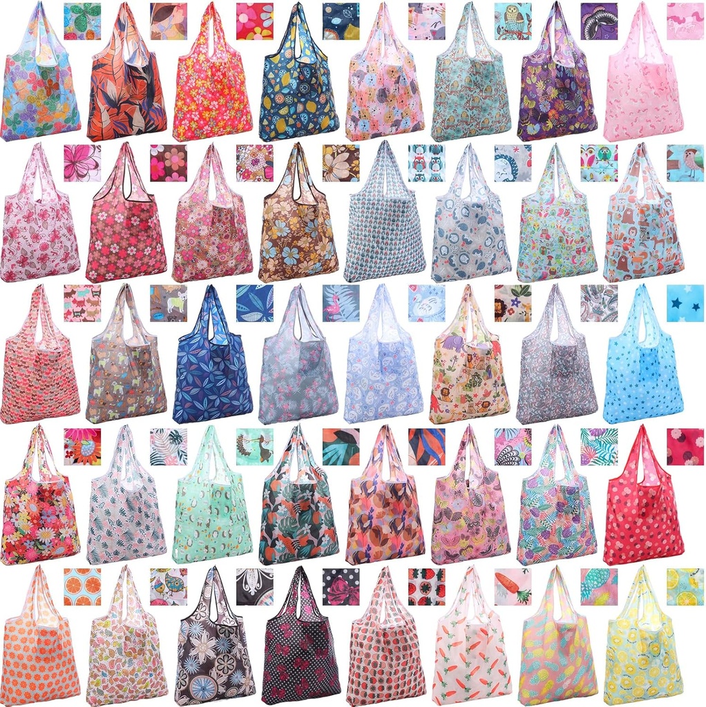 Geyee 40 Pcs Grocery Reusable Shopping Bag Bulk Foldable Kitchen Waterproof Heavy Duty Tote Handle for Gift Party Purse