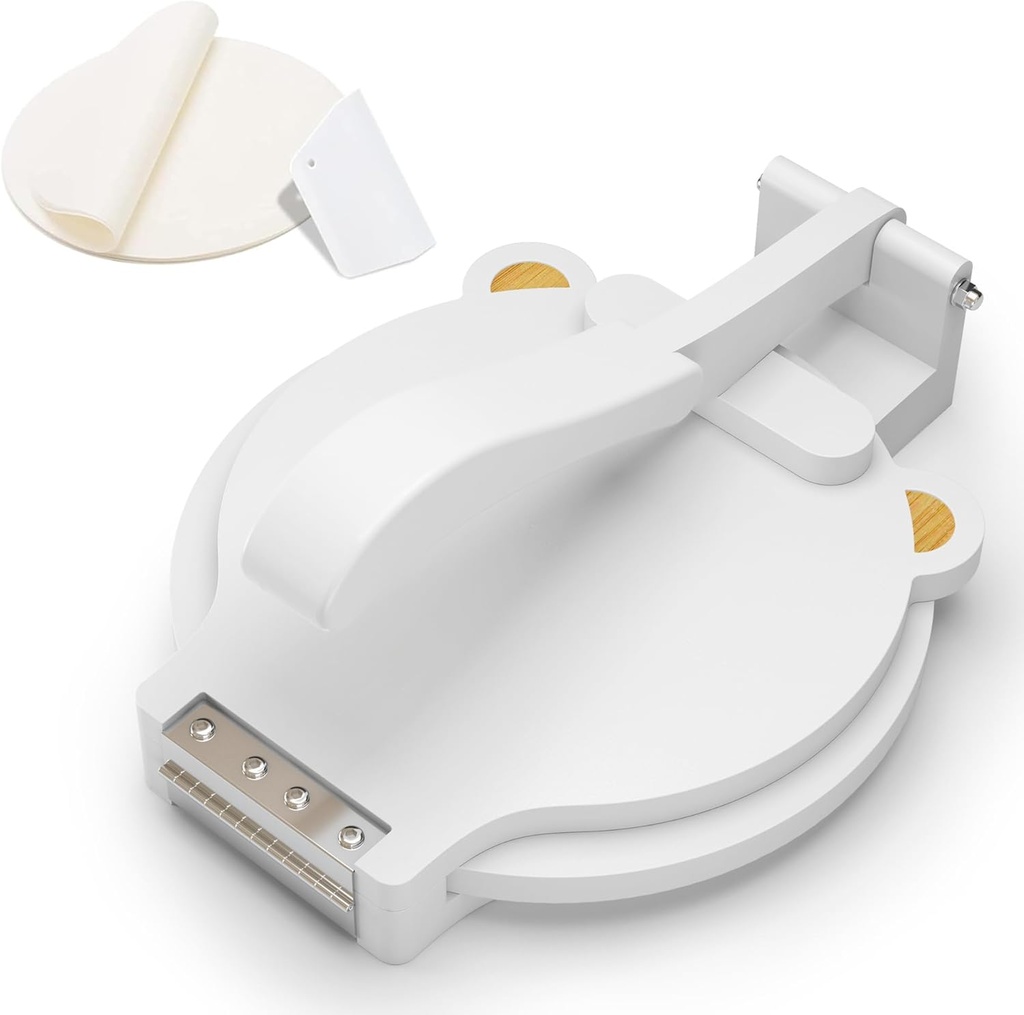 Tortilla Press 10 Inch - Quesadilla & Roti Maker, Roti Press Wood with Parchment Paper Sheets & Dough Cutter for Homemade Flour Corn Tortillas, Wooden Pataconera Tortilla Maker for Home Baking Cooking