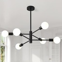 HHR Black Sputnik Ceiling Light, 6-Light Modern Chandelier with Adjustable Height, Mid Century Ceiling Lighting Fixture for Dining Room Kitchen Island Farmhouse