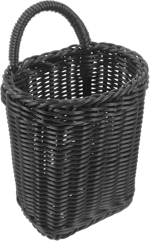 Sosoport Wall Hanging Flower Basket with Handle Woven Rattan Style Storage Organizer for Kitchen Bathroom Dorm Space Saving Decorative Basket for Wall for Seasoning and Flowers