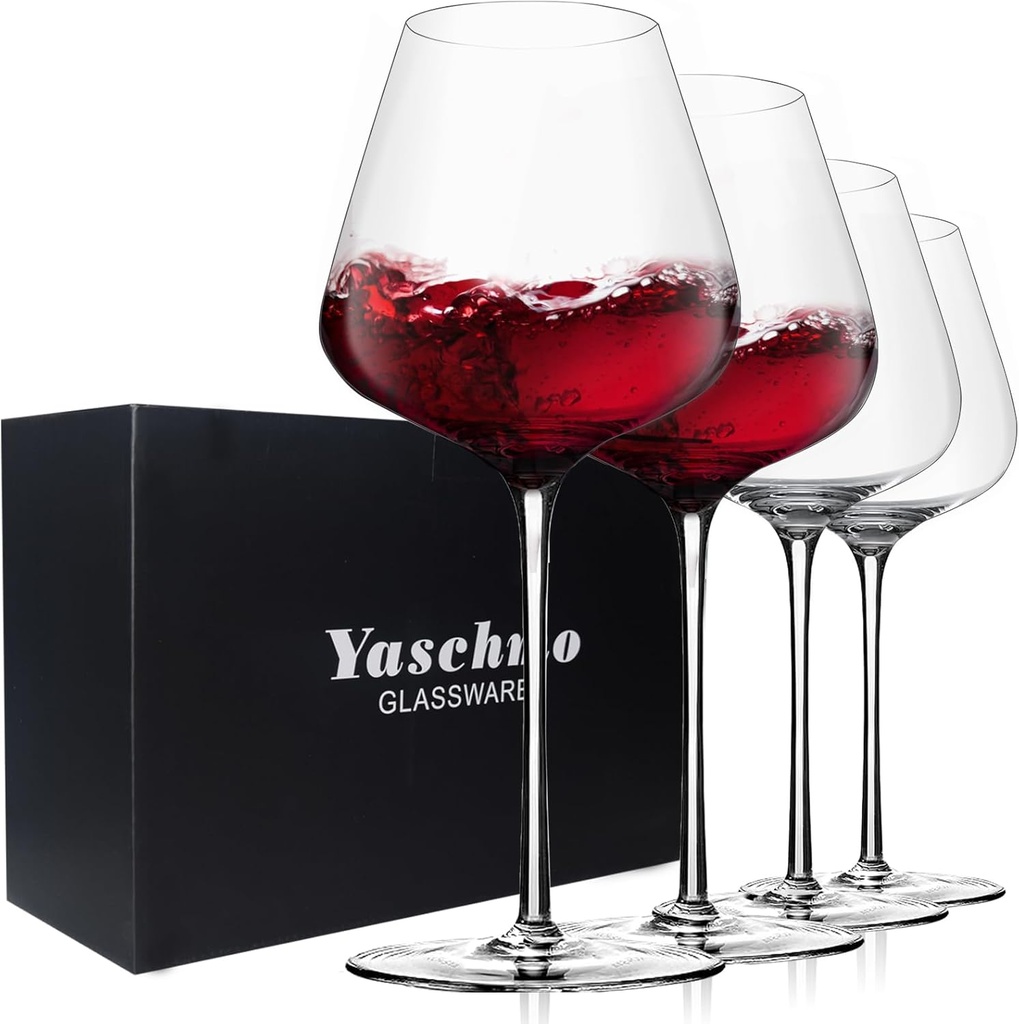 Crystal Red Wine Glasses Set of 4, 24.8oz Large Wine Glasses with Long Stem, Hand Blown Lead-Free Glass, Ideal Gift Packaging for Wedding,Anniversary, Birthday,Christmas