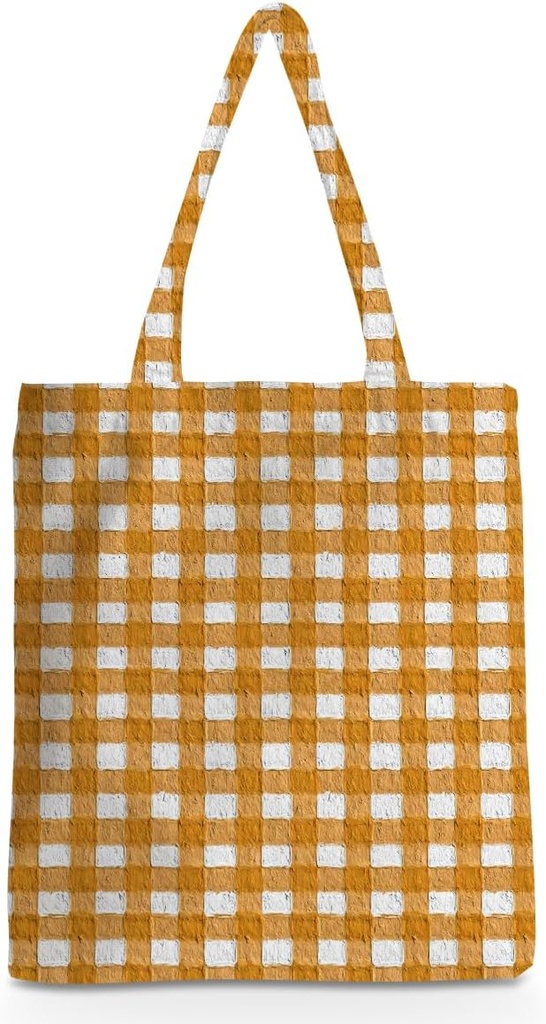 Orange Checkered Tote Bag, Preppy Gingham Weekend Bag Beach Travel Bag, Aesthetic Checked Reusable Grocery Bags, Friendship Gifts for Women Friend, Christmas Bridal Shower Gifts Shopping Bags