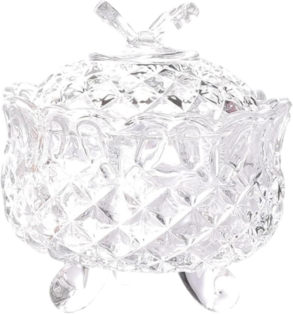 Candy Dish with Lid 4 inch, Crystal Glass Sugar Bowl with Butterfly Decor Covered Cookie Jar ideal for Home Holiday Celebrations