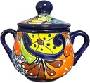 Handmade Colorful Talavera Sugar Jar with Handles | Vibrant Multicolor Ceramic Jar with Lid