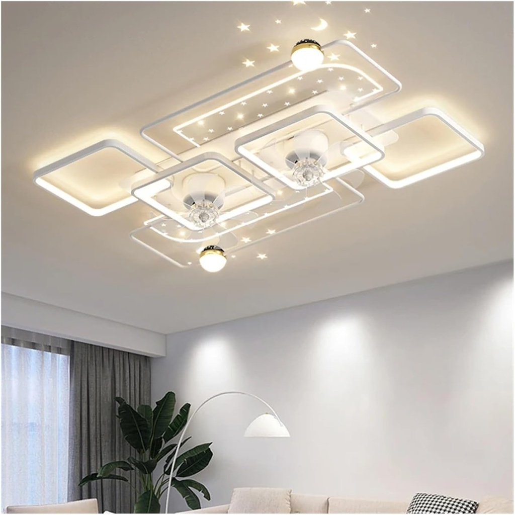 Chandelier Light, Modern Ceiling Lamps Bedroom Folding Ceiling Fan with led Light and Control lamp Compatible with Living Room Lighting(Rectangular White,85-265V)