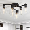 6-Light Semi Flush Mount Ceiling Light, Black Dining Room Light Fixtures, Modern Light Fixtures Ceiling Mount with Clear Glass Shades, Kitchen Lighting Fixture Ceiling for Bedroom, Entryway