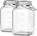 Folinstall 2 Pack 1.5 Gallon Glass Jar with Airtight Lid, 192 oz Square Wide Mouth Mason Jars with Stainless Steel Handle, Large Glass Storage Containers for Canning, Flour, Sugar, Rice, Pickled Eggs