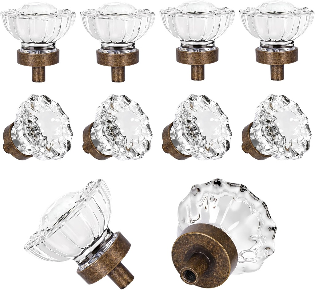 Cabinet Knobs Antique Brass 8 Pack Glass Cabinet Knobs Vintage, Crystal Drawer Knobs and Pulls,Aged Bronze Dresser Drawer Cupboard Knobs