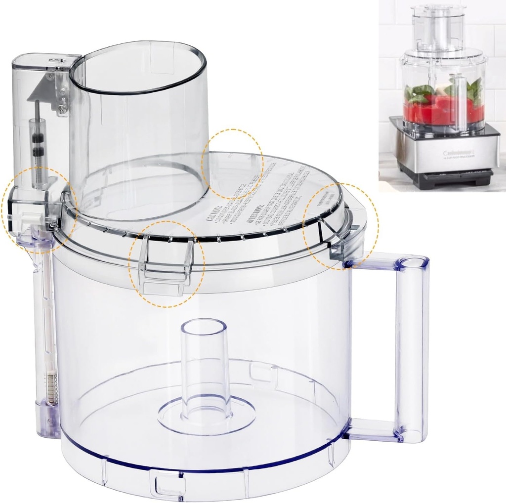 4 Locking Tabs DLC-005AGTXT1 Bowl and DFP-14NWBCT1X Cover 14-cup Food Processor Work Bowl Kits Fits Cuisinart DFP-14, DFP-14BCN, DFP-14BCNY Models