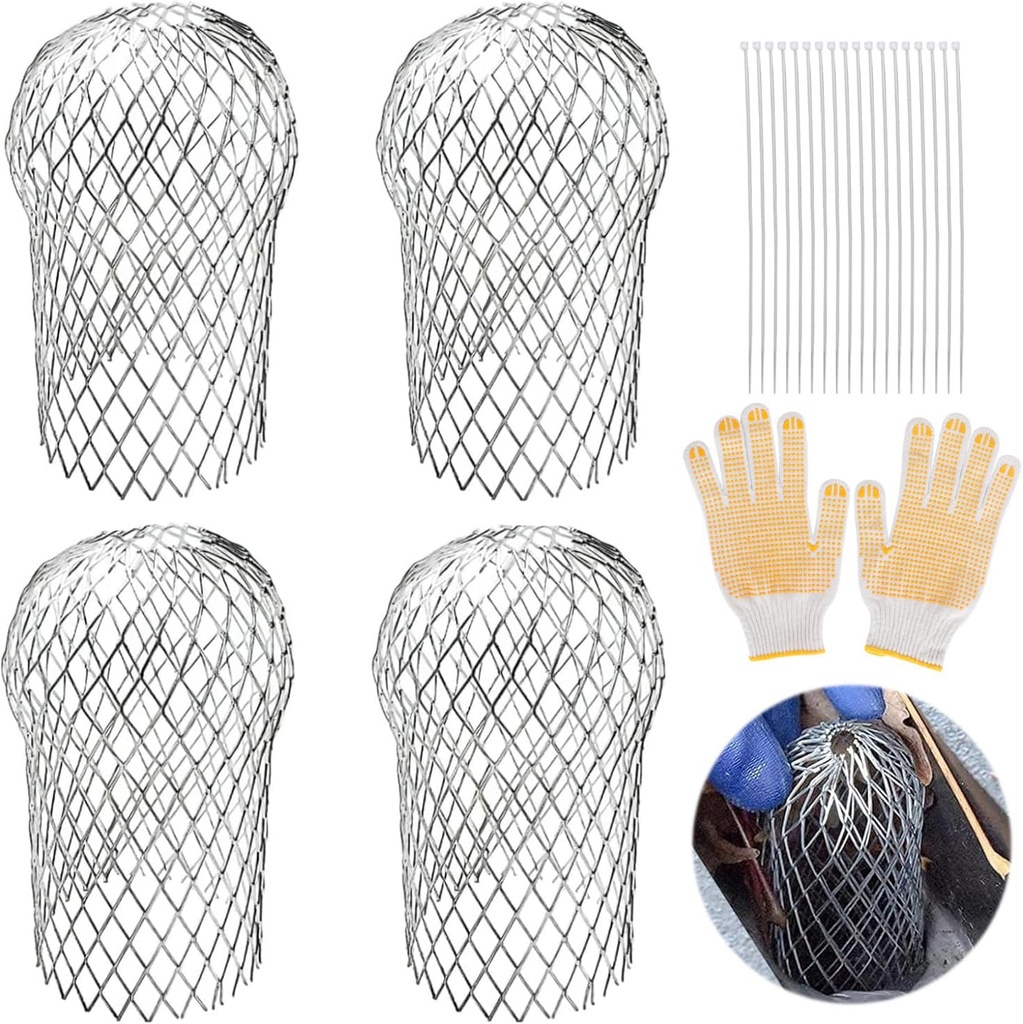 AccEncyc 4 Pcs Gutter Downspout Guards 3.5 Inch Aluminum Leaf Filter Strainer Expandable Gutter Downspout Protector for Preventing Blockage Leaves Debris