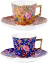 KAMMAK Tea Cups and Saucers Set of 2, Porcelain Coffee Cup with Saucer for Espresso, Cappuccino, 4.5oz Vintage Yellow and Blue Ceramic Demitasse Mug for Home, Tea Party, Office