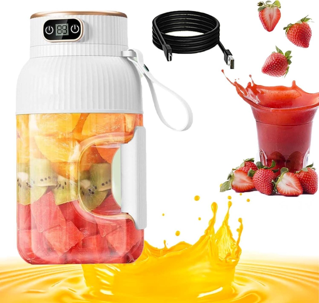 Yulyoie Multifunctional Portable Juicer Cup with Digital Display, 3 in 1 Portable Blender 40.6oz Juicer Machine Rechargeable,Food and Juice for Gym/Travel/Kitchen (White)