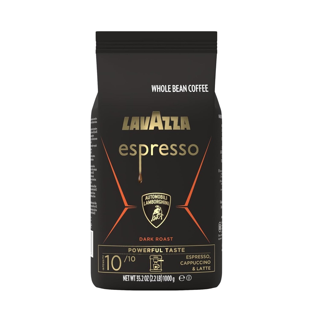 Lavazza Espresso Whole Bean for Automobili Lamborghini, Dark Roast, Arabica and Robusta Blend, 2.2 lb Bag (Package May Vary)