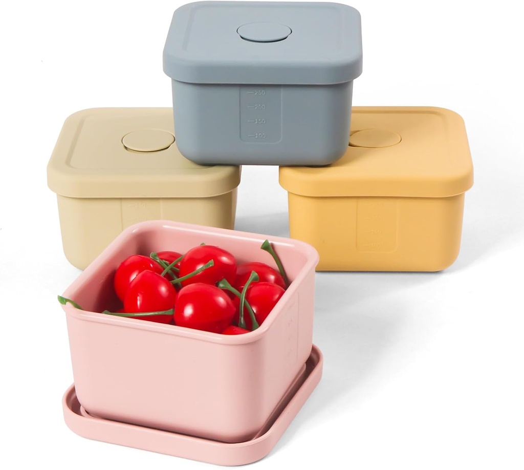 4 pcs 10 oz Silicone Snack Containers with Lids Silicone Food Storage Containers, Baby Snack Container Small Lunch Container for Kids, Daycare, School and Travel