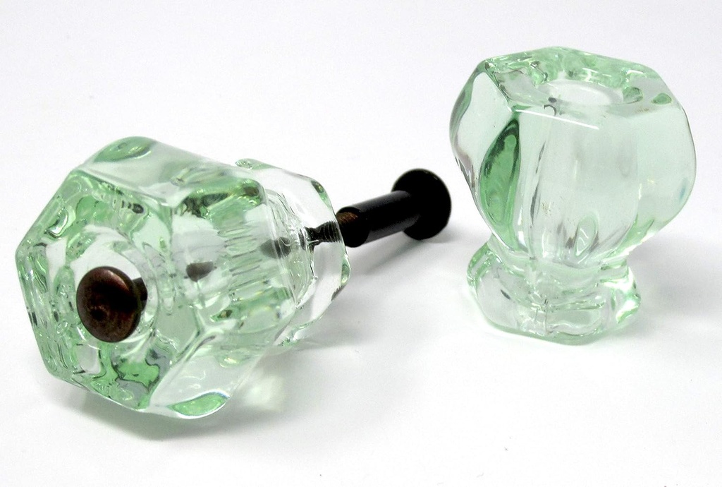 Rousso's Reproductions Four Vintage Style Furniture Knob Pulls 0100-CG4: Coke Bottle Green Glass with Oil Rubbed Bronze Upgraded Flush-Fit Screws