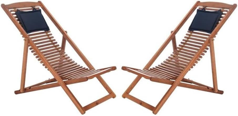 Safavieh Outdoor Collection Rendi Natural and Navy Relax Chair with Pillow