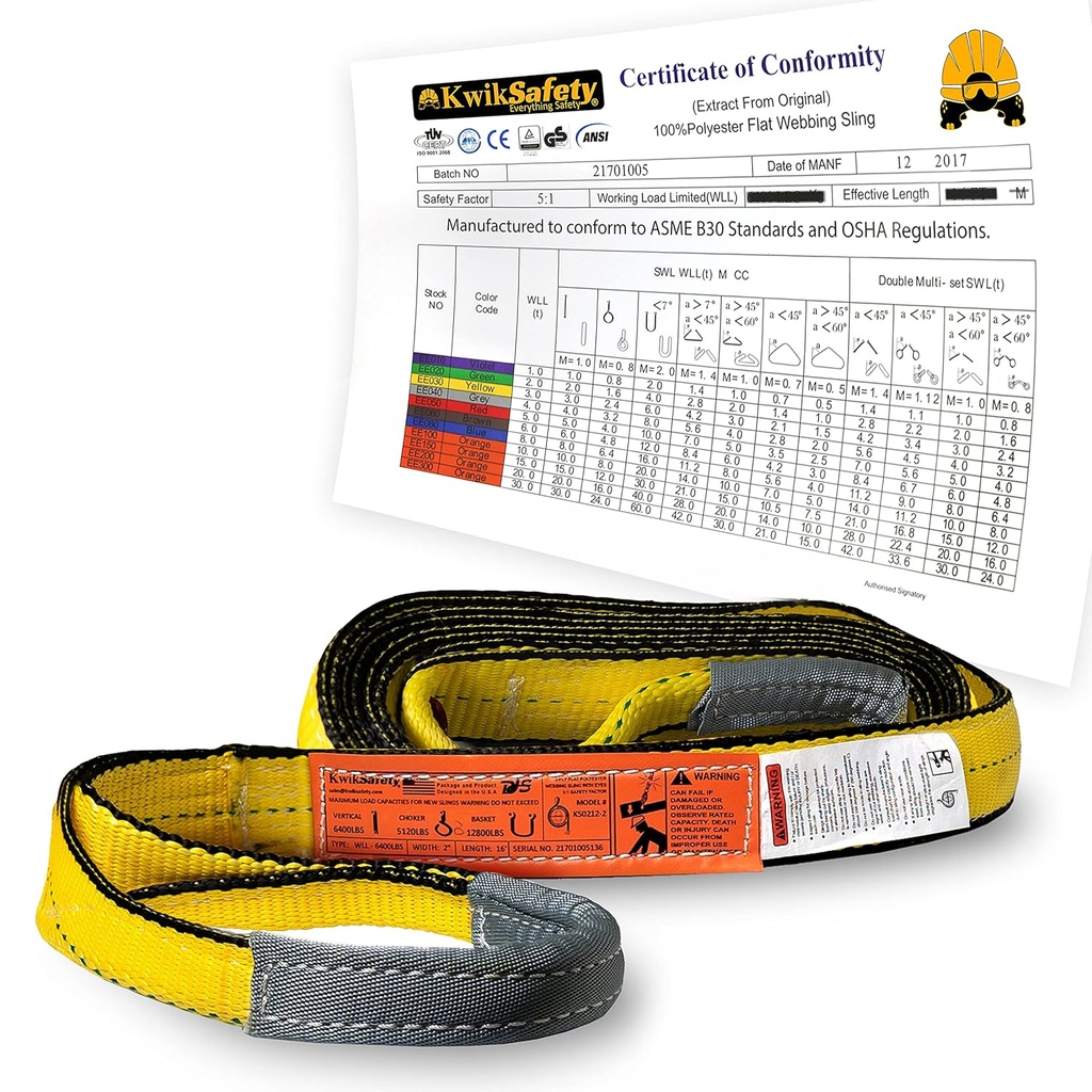 KwikSafety - Charlotte, NC - Mighty Sumo 2”x 8’ Poly Web Sling Lifting Strap Construction ASME OSHA / 6400lbs Vertical 5100lbs Choker 12800lbs Basket/Rigging Moving Towing Hoisting Gear