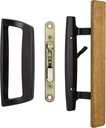 Bali NAI Sliding Glass Door Handle and Mortise Lock Set with Oak Wood Pull in Black Finish, Standard 3-15/16” CTC Screw Holes, 1-3/4" Door Thickness