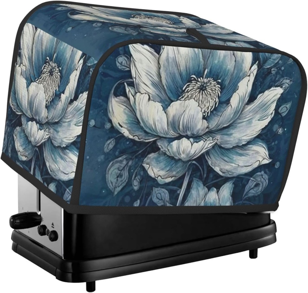 2 Slice Toaster Covers Bread Machine Cover Quilted Dustproof Fingerprint Protectors Small Washable Appliance Cover Blue Lotus Floral Bread Maker Dust Protection Universal Size