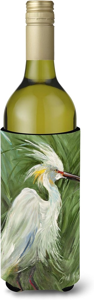 Caroline's Treasures JMK1141LITERK White Egret in Green Grasses Wine Bottle Hugger Bottle Cooler Sleeve Hugger Machine Washable Collapsible Insulator Beverage Insulated Holder
